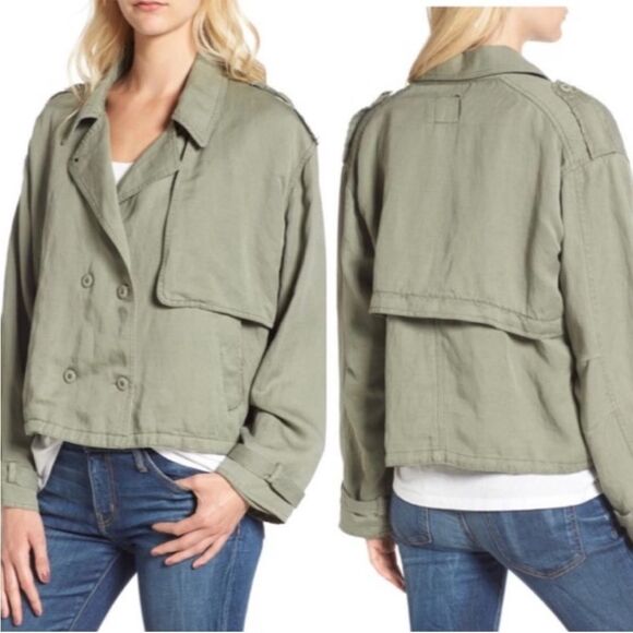 Rails Barclay Sage Green Linen Blend Double-Breasted Military Modern Jacket - Picture 6 of 16